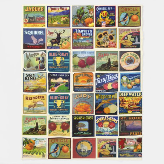 Fruit & Voedsel Labels Patchwork Fleece Deken (Voorkant)