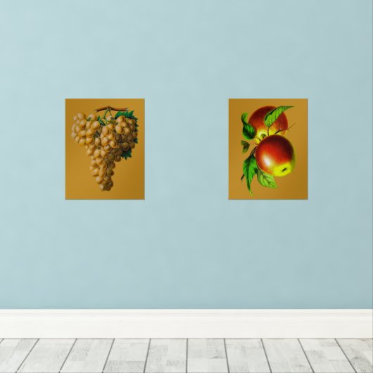 Fruit Wall Art Druiven en Appels Muurkunst Sets (Houten vloer)