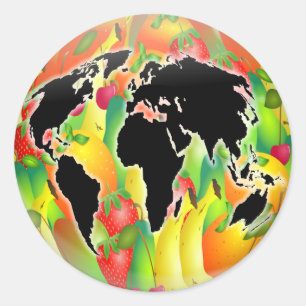 Fruit Wereldbol Ronde Sticker
