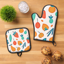 Fruit Whimsy: speels patroon Ovenwant & Pannenlap Set