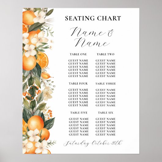 Fruitbloemen Tabel 6 Zitplan Trouwen Sinaasappels Poster (Voorkant)