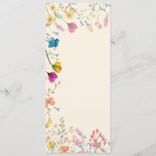 Fruitbloemflorale tuinbruiloft menu (Achterkant)