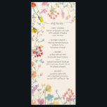 Fruitbloemflorale tuinbruiloft menu<br><div class="desc">Delicate Wildflower bloemtuin Kaart van het Wedding Menu van de Berichten. Geweldig voor een tuin, buitenshuis of boho. Met droog of geperst bloemen in gedempte heldere pastelkleuren. Alle formuleringen kunnen worden gewijzigd! Ideaal voor elke keer, verjaardag, verlovingsfeest, afstuderen, pensionering of vrijgezellenfeest. Om meer veranderingen aan te brengen ga deze sjabloon...</div>