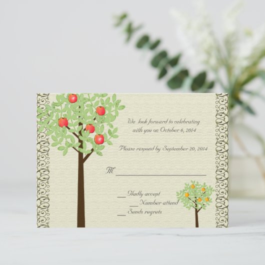 fruitbomen RSVP trouwuitnodiging. Kaart (Staand voorkant)