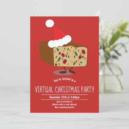 Fruitcake Cartoon Virtual Christmas Party Kaart (Staand voorkant)