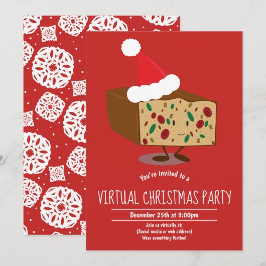 Fruitcake Cartoon Virtual Christmas Party Kaart (Voorkant / Achterkant)