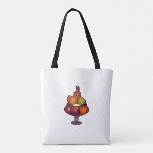 Fruitenkom met standaard op wit tote bag (Achterkant)