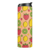 Fruitig behang: aardbeien, citroenen, kiwi's. thermosbeker (Gedraaid links)