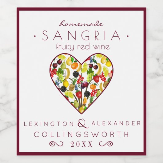 Fruitig Sangria rood Wijn Etiket (Enkel label)
