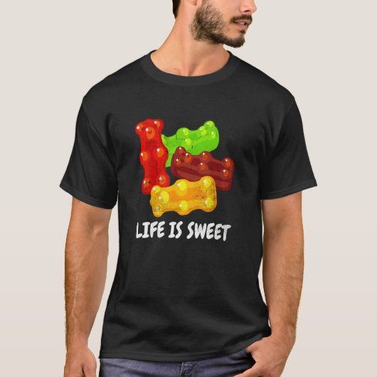 Fruitig Snoep Gummy Beer Life Is Sweet Mannen Vrou T-shirt (Voorkant)