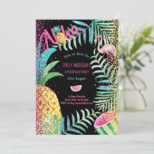 Fruitig Tropisch Verjaardagsfeestje  Uitnodigt Fla Kaart (Staand voorkant)