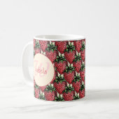 Fruitige Aardbeien Cluster Patten Monogram Naam Koffiemok (Voorkant links)