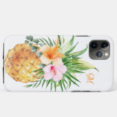 Fruitige Bloemenananas en Hibiscus met Monogram Case-Mate iPhone Case (Achterkant (horizontaal))