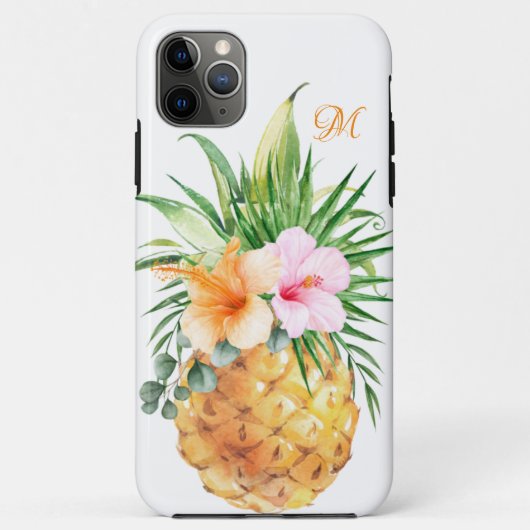 Fruitige Bloemenananas en Hibiscus met Monogram Case-Mate iPhone Case (Achterkant)