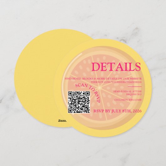 Fruitige, kleurrijke citrus bruiloft detail insert feestdagenkaart (Voorkant / Achterkant)