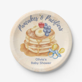Fruitige pannenkoeken & fopspeen geruite babyshowe papieren bordje