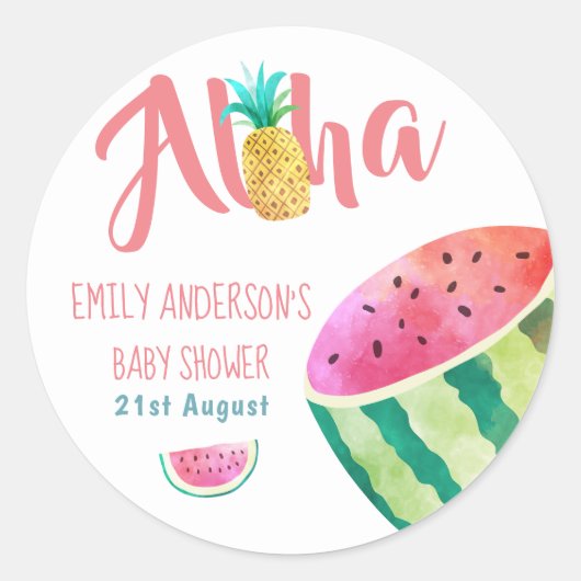 Fruitige Tropische Baby Shower Stickers Meloen ALO (Voorkant)