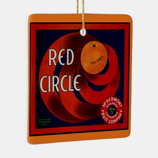  fruitkrat label Art Red Circle Sinaasappels Keramisch Ornament (Rechts)