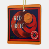 fruitkrat label Art Red Circle Sinaasappels Keramisch Ornament (Links)