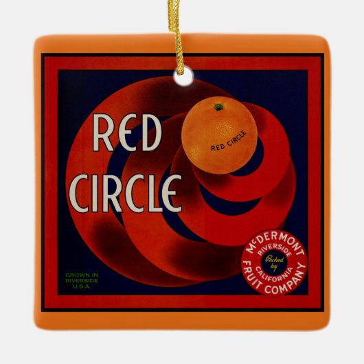  fruitkrat label Art Red Circle Sinaasappels Keramisch Ornament (Voorkant)