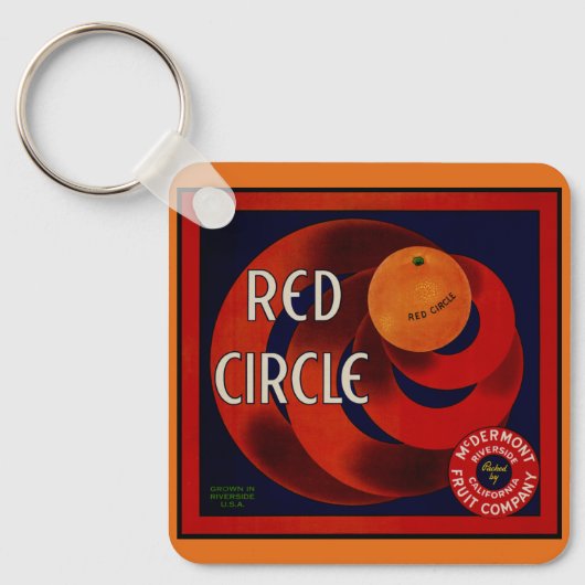  fruitkrat label Art Red Circle Sinaasappels Sleutelhanger (Voorkant)