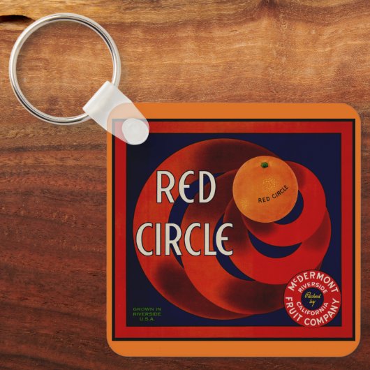  fruitkrat label Art Red Circle Sinaasappels Sleutelhanger (Voorkant)