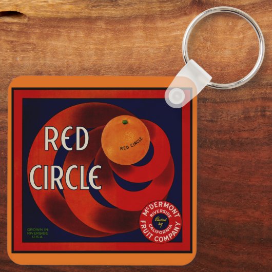  fruitkrat label Art Red Circle Sinaasappels Sleutelhanger (Achterkant)
