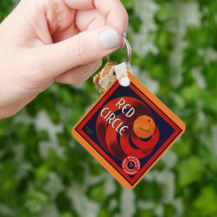 fruitkrat label Art Red Circle Sinaasappels Sleutelhanger