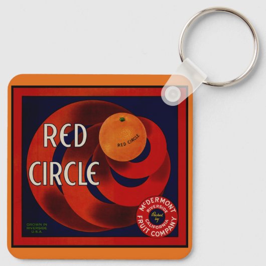  fruitkrat label Art Red Circle Sinaasappels Sleutelhanger (Achterkant)