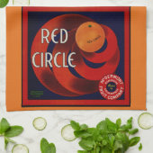  fruitkrat label Art Red Circle Sinaasappels Theedoek (Gevouwen)