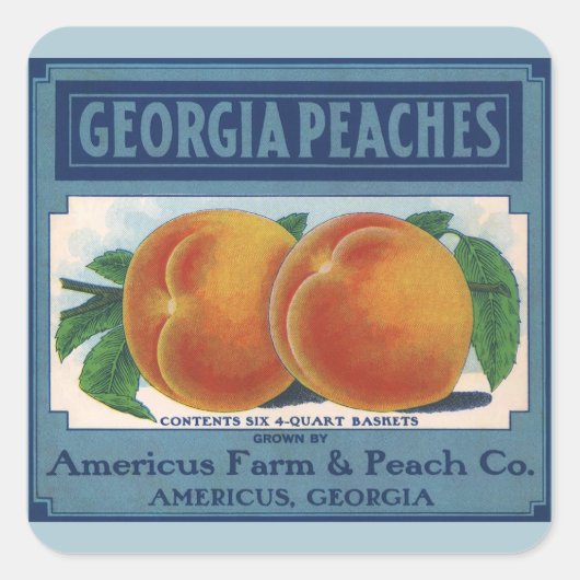  fruitkratelkunst, Georgia Peaches Vierkante Sticker (Voorkant)