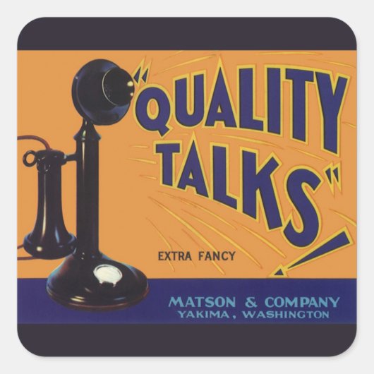 fruitkratelkunst, oude gefasseerde telefoon vierkante sticker (Voorkant)