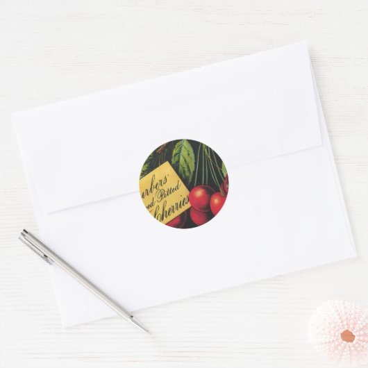  fruitkratelkunst, Thurber Cherries Ronde Sticker (Envelop)