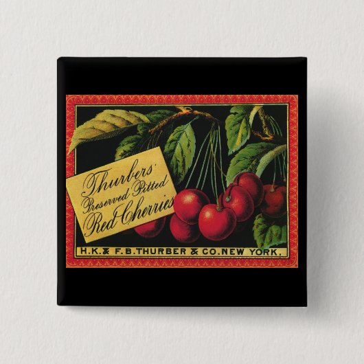 fruitkratelkunst, Thurber Cherries Vierkante Button 5,1 Cm (Voorkant)