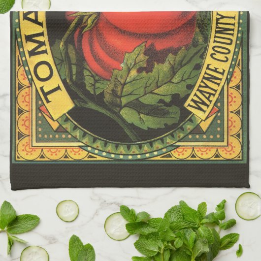  fruitkratelkunst, Wayne Co Tomaten Theedoek (Gevouwen)