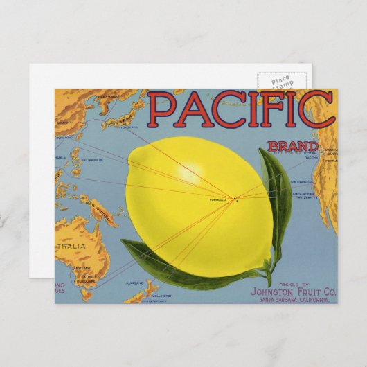  fruitkratenlabel Art Pacific Lemon Citrus Briefkaart (Voorkant / Achterkant)