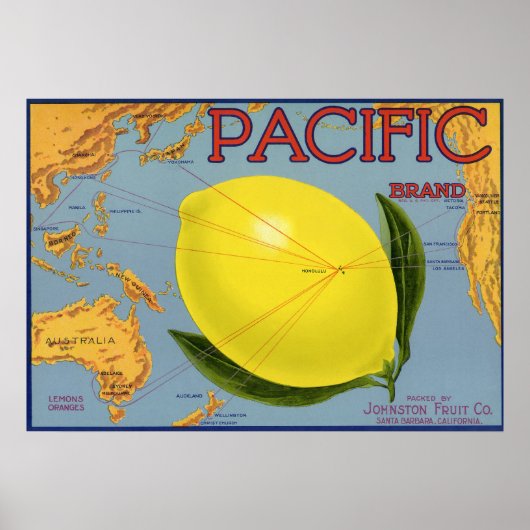 fruitkratenlabel Art Pacific Lemon Citrus Poster (Voorkant)