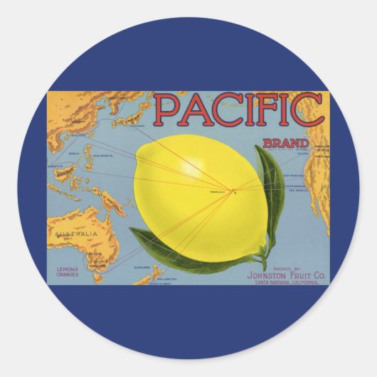 fruitkratenlabel Art Pacific Lemon Citrus Ronde Sticker (Voorkant)