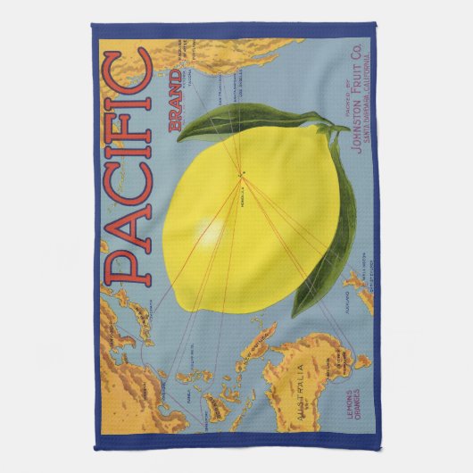  fruitkratenlabel Art Pacific Lemon Citrus Theedoek (Verticaal)