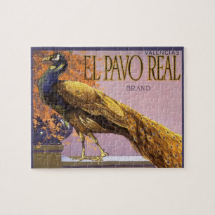 fruitkrattenlabel Art El Pavo Peacock Bird Legpuzzel