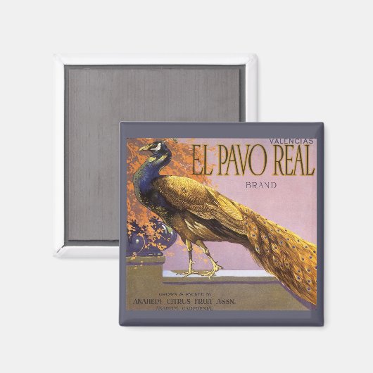 fruitkrattenlabel Art El Pavo Peacock Bird Magneet (Voorkant / Achterkant)