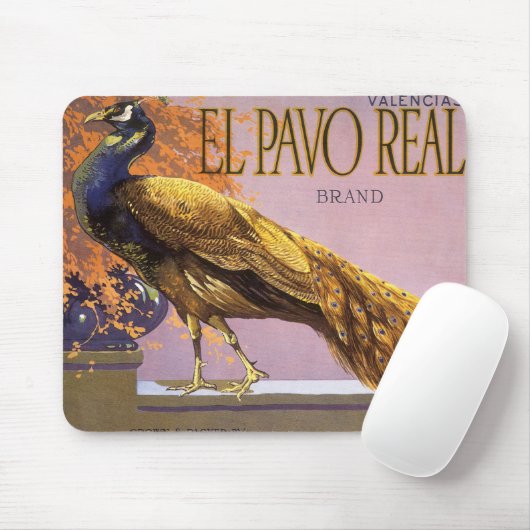  fruitkrattenlabel Art El Pavo Peacock Bird Muismat (Met muis)
