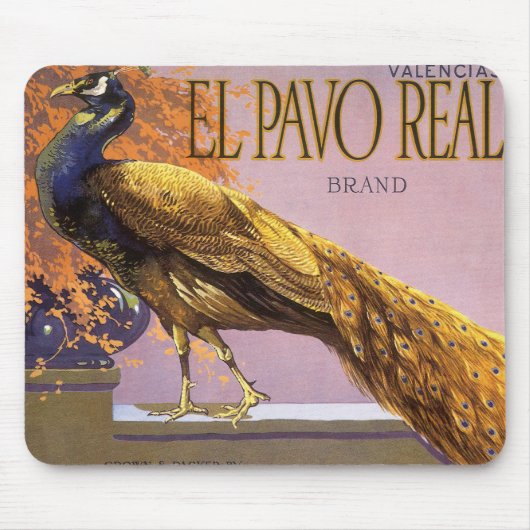  fruitkrattenlabel Art El Pavo Peacock Bird Muismat (Voorkant)