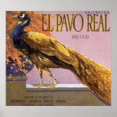  fruitkrattenlabel Art El Pavo Peacock Bird Poster (Voorkant)