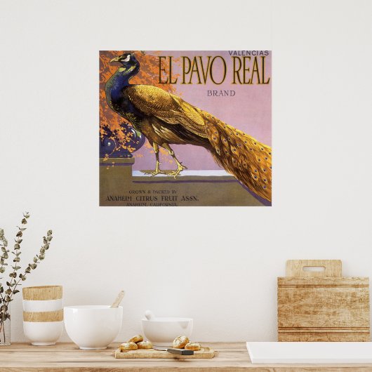  fruitkrattenlabel Art El Pavo Peacock Bird Poster (Keuken)