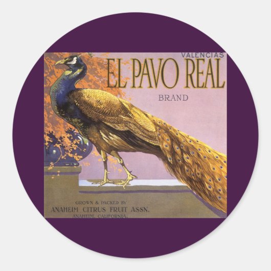  fruitkrattenlabel Art El Pavo Peacock Bird Ronde Sticker (Voorkant)