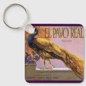  fruitkrattenlabel Art El Pavo Peacock Bird Sleutelhanger (Voorkant)