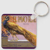  fruitkrattenlabel Art El Pavo Peacock Bird Sleutelhanger (Achterkant)