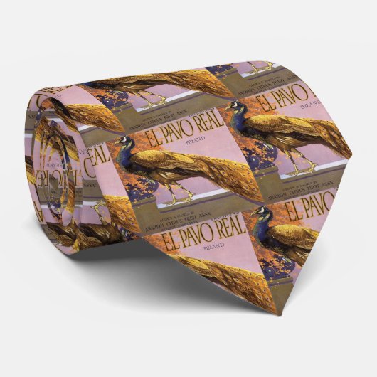  fruitkrattenlabel Art El Pavo Peacock Bird Stropdas (Opgerold)