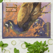fruitkrattenlabel Art El Pavo Peacock Bird Theedoek (Gevouwen)